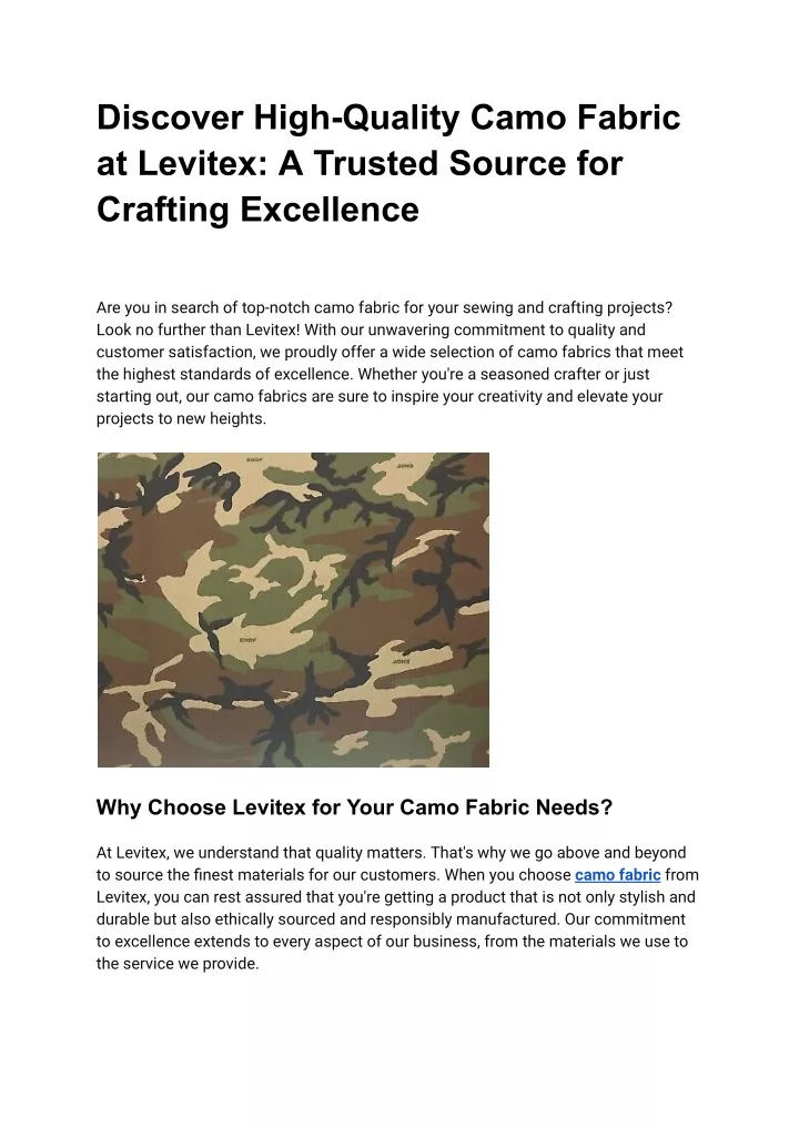 discover high quality camo fabric at levitex