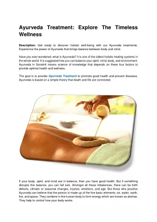 Ayurveda Treatment: Explore The Timeless Wellness