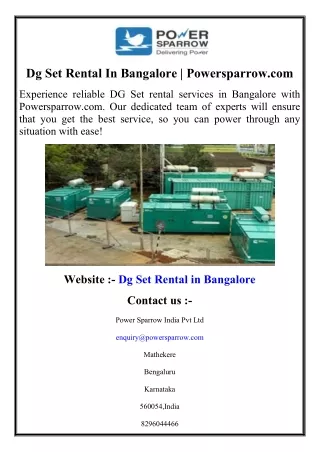 Dg Set Rental In Bangalore  Powersparrow.com
