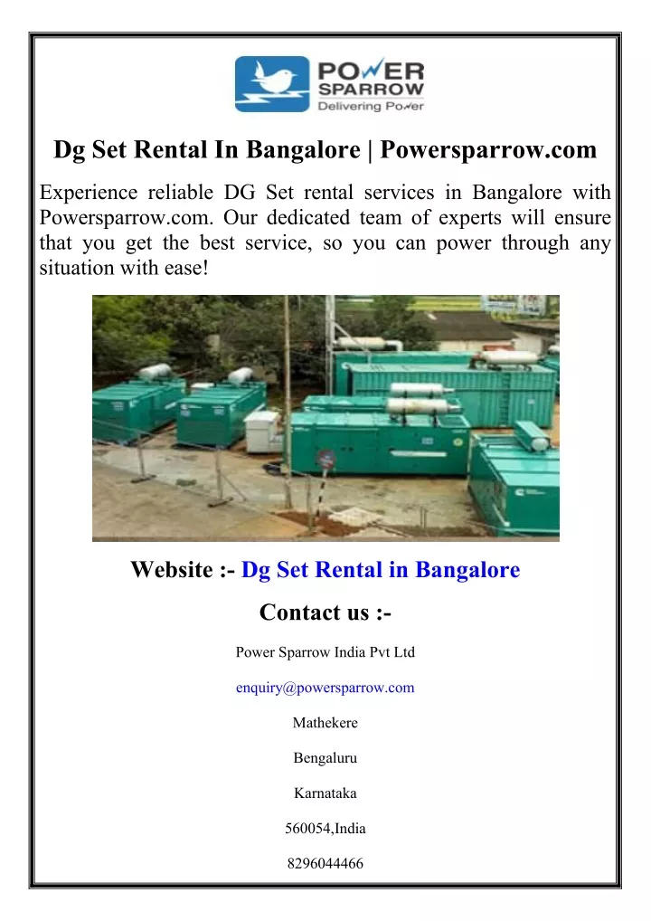 dg set rental in bangalore powersparrow com