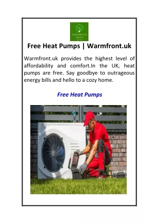 Free Heat Pumps  Warmfront.uk