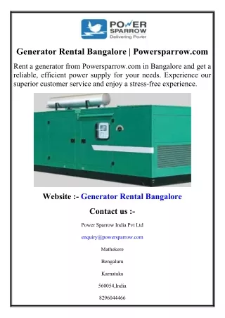 Generator Rental Bangalore  Powersparrow.com