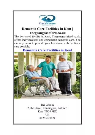 Dementia Care Facilities In Kent  Thegrangeashford.co.uk