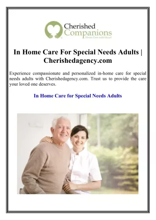 In Home Care For Special Needs Adults Cherishedagency.com