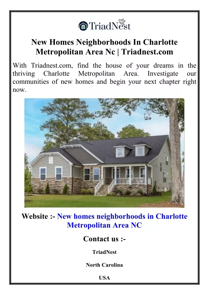 new homes neighborhoods in charlotte metropolitan