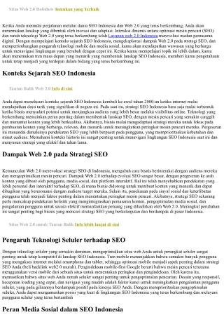 Perkembangan Dunia SEO dan Web 2.0 di Indonesia