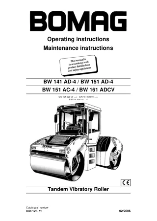 Bomag BW 141 AD-4,BW 151 AD-4,BW 151 AC-4,BW 161 ADCV Tandem Rollers Service Repair Manual Instant Download