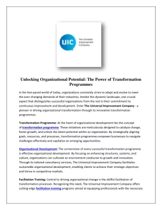 Transformation Programme | UIC