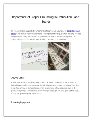 The Value of Distribution Panel Board Proper Grounding