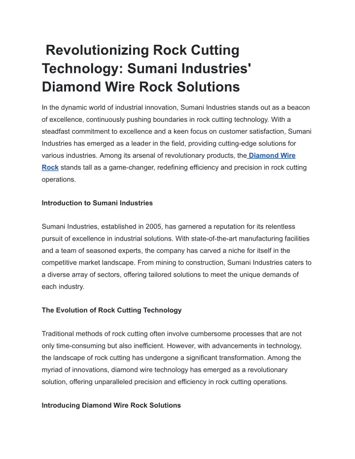 revolutionizing rock cutting technology sumani