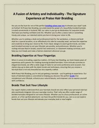 A Fusion of Artistry and Individuality - The Signature Experience at Praise Hair Braiding