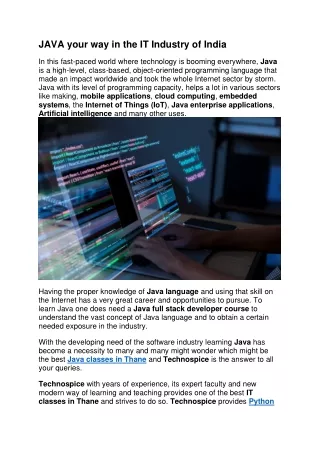 java your way in the it industry of india in this