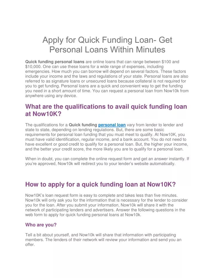 apply for quick funding loan get personal loans