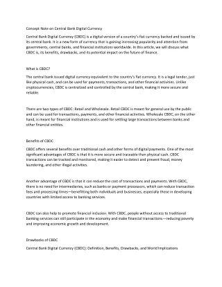 concept note on central bank digital currency
