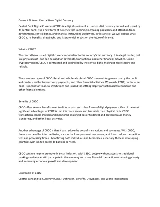 concept note on central bank digital currency