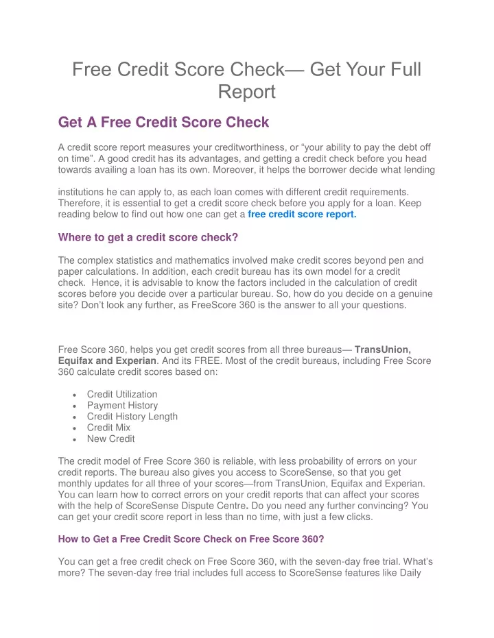 free credit score check get your full report