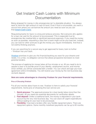 get instant cash loans with minimum documentation