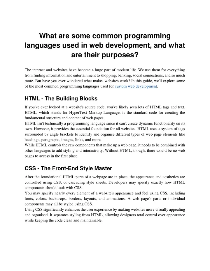 what are some common programming languages used