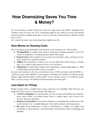 how downsizing saves you time money