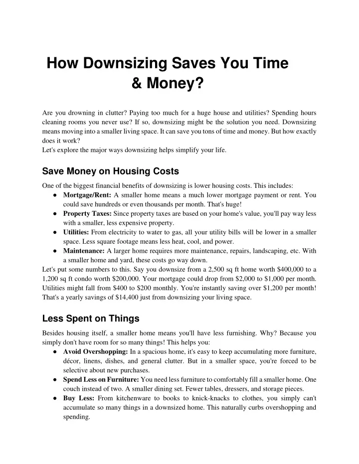 how downsizing saves you time money