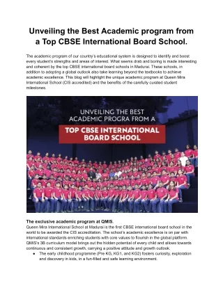 Unveiling the Best Academic program from a Top CBSE International Board School