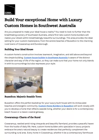 Build Your exceptional Home with Luxury Custom Homes in Southwest Australia