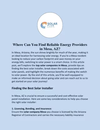 Where Can You Find Reliable Energy Providers in Mesa, AZ?