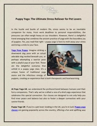 Puppy Yoga - The Ultimate Stress Reliever for Pet Lovers