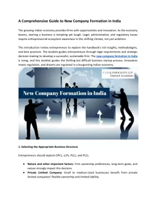 A Comprehensive Guide to New Company Formation in India