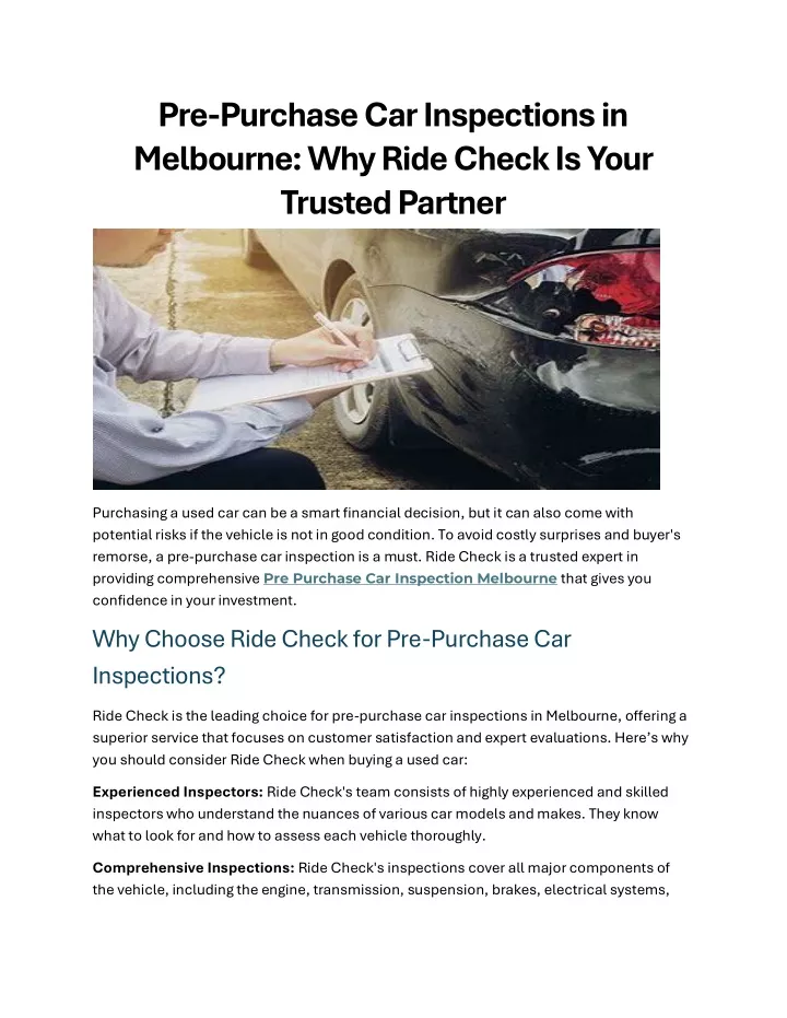 pre purchase car inspections in melbourne