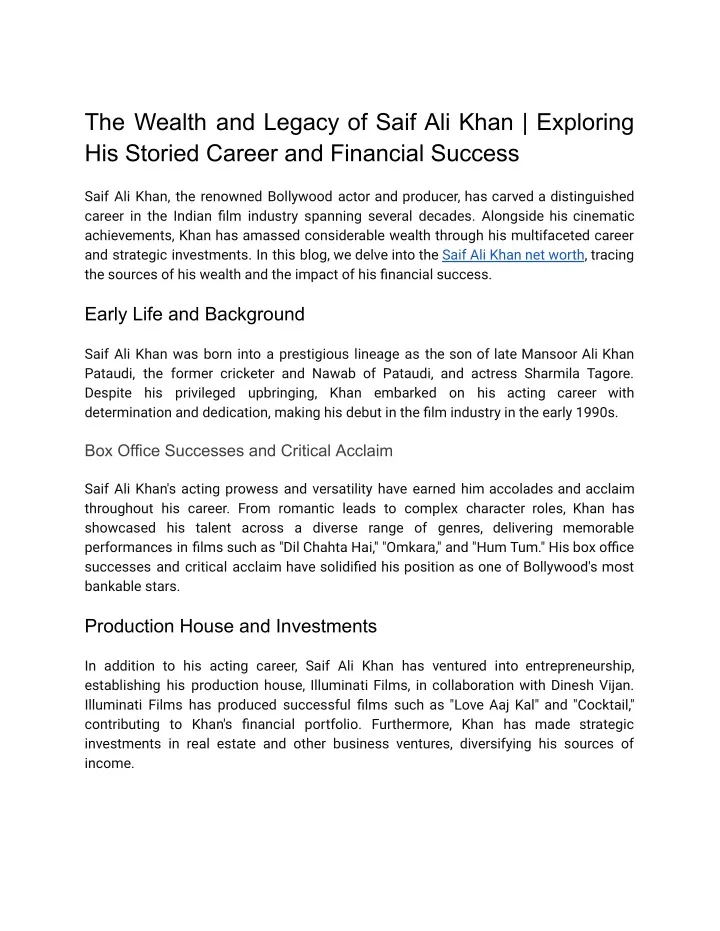 the wealth and legacy of saif ali khan exploring