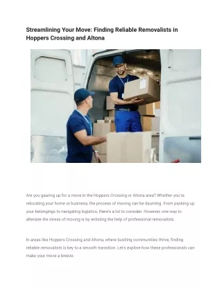 Streamlining Your Move: Finding Reliable Removalists in Hoppers Crossing