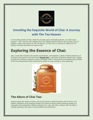 Unveiling the Exquisite World of Chai A Journey with The Tea Heaven