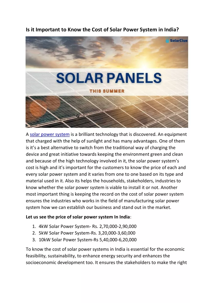 is it important to know the cost of solar power