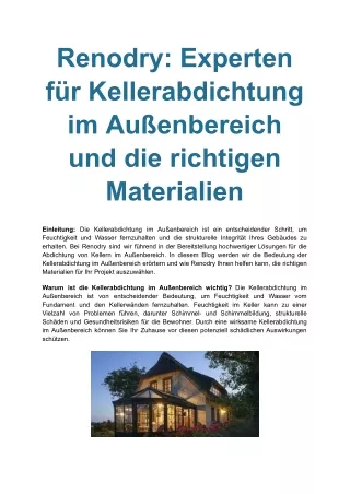 Renodry_ Experten für Kellerabdichtung im Außenbereich und die richtigen Materialien