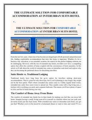 Interurban Suites Hotel: Your Premier Riverside Suite Hotel for Extended Stays