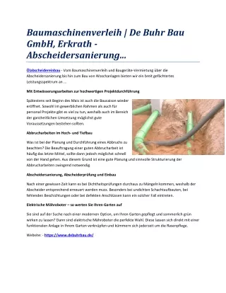 Baumaschinenverleih | De Buhr Bau GmbH, Erkrath - Abscheidersanierung...