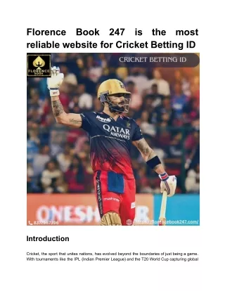 Florence Book 247 is the most reliable website for Cricket Betting ID