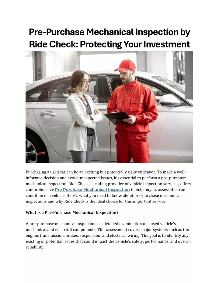 pre purchase mechanical inspection by ride check