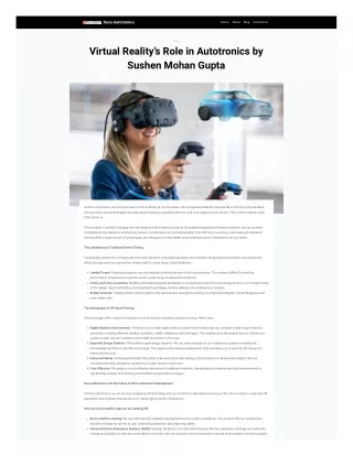 Virtual Reality’s Role in Autotronics by Sushen Mohan Gupta