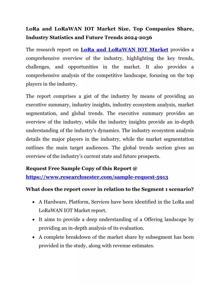 lora and lorawan iot market size top companies