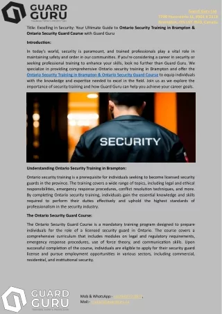 Excelling in Security Your Ultimate Guide to Ontario Security Training in Brampton & Ontario Security Guard Course with