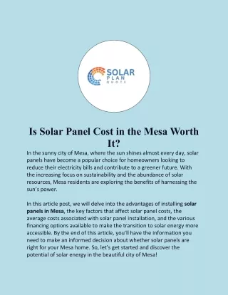 Is Solar Panel Cost in the Mesa Worth It?
