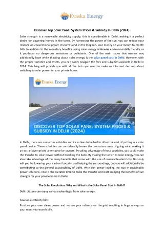 Discover Top Solar Panel System Prices & Subsidy in Delhi (2024)