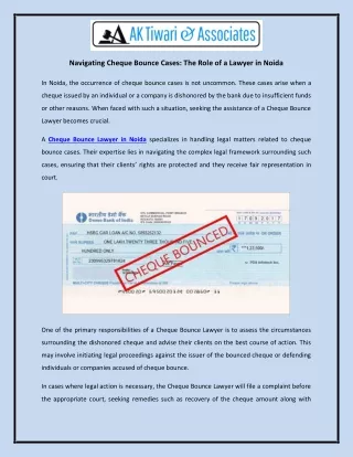 Navigating Cheque Bounce Cases: The Role of a Lawyer in Noida