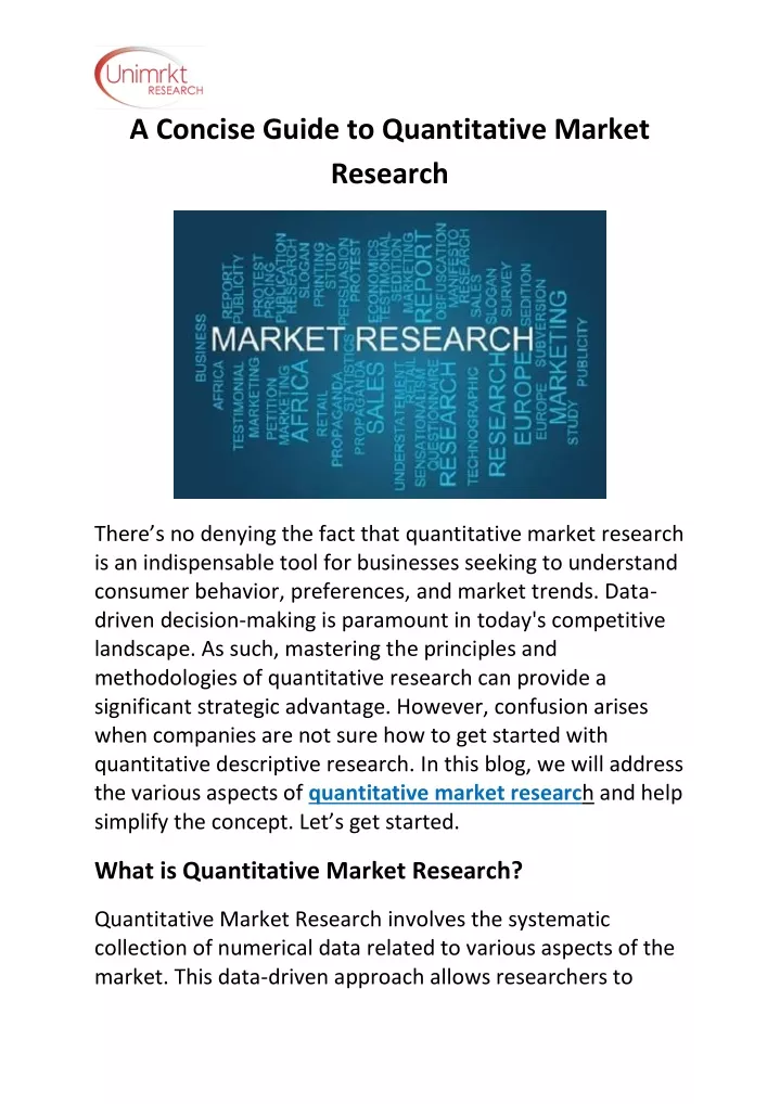 a concise guide to quantitative market research