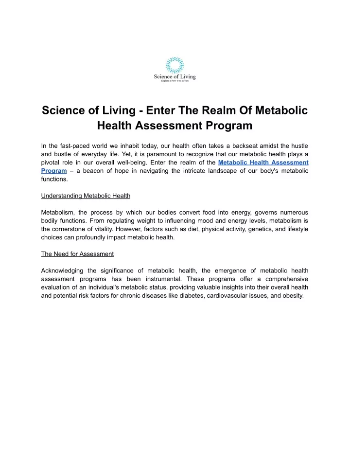 science of living enter the realm of metabolic