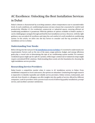 AC Excellence_ Unlocking the Best Installation Services in Dubai