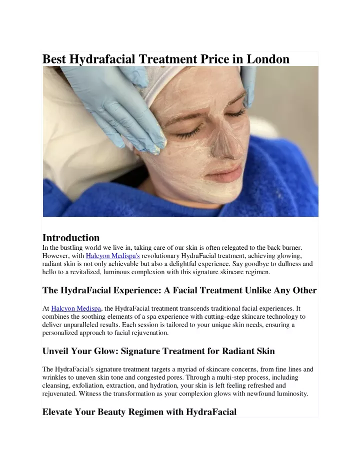 best hydrafacial treatment price in london