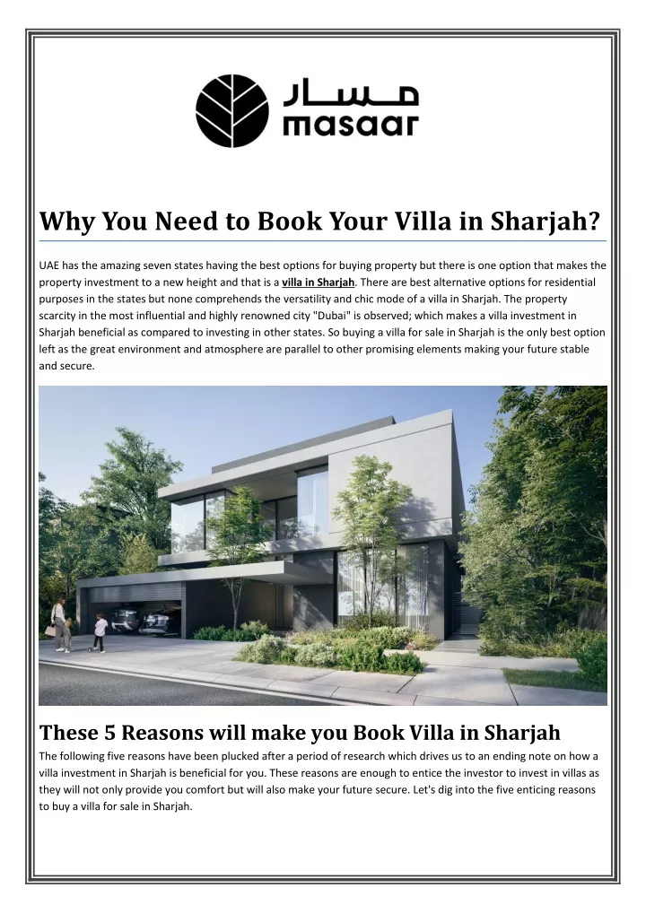 why you need to book your villa in sharjah